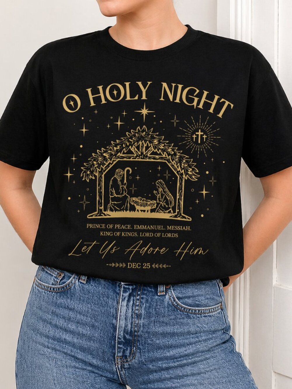 Oh Holy Night Shirt, Let Us Adore Him Christmas Faith Tee